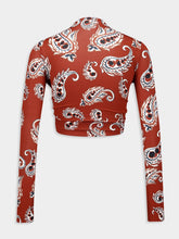 Rabanne Paisley Print Long-Sleeve Crop Top