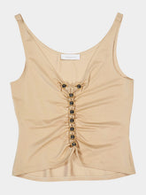 Rabanne Draped Raffia-Colored Top with Metallic Details