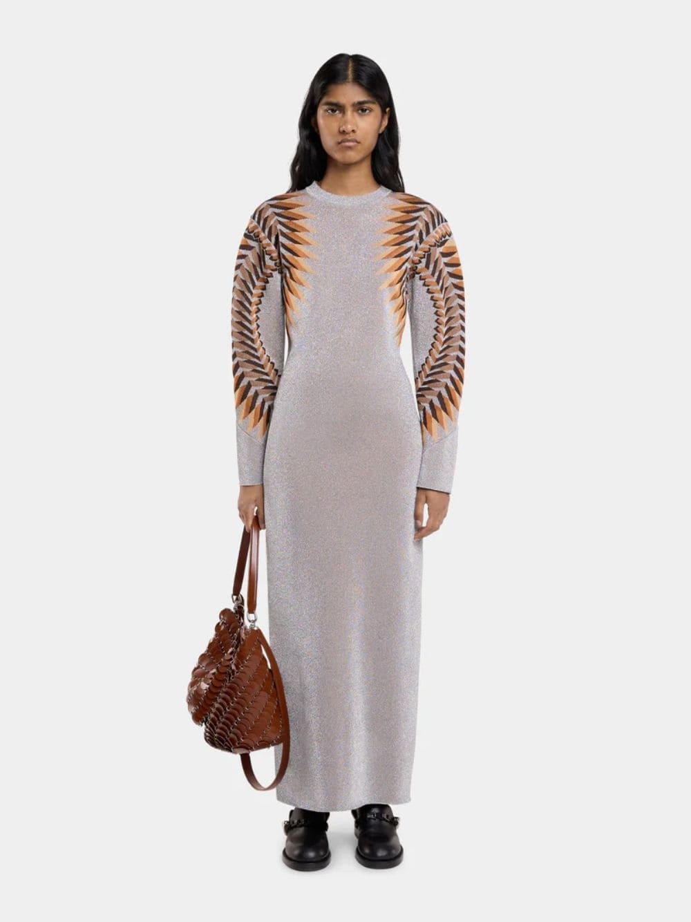 Silver Long Lurex Jacquard Dress