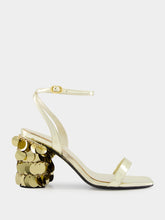 Rabanne Gold Sandals with Sparkle Discs Heels