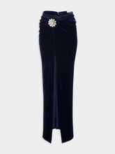 Rabanne Navy Velvet Skirt with Jewelled Belt