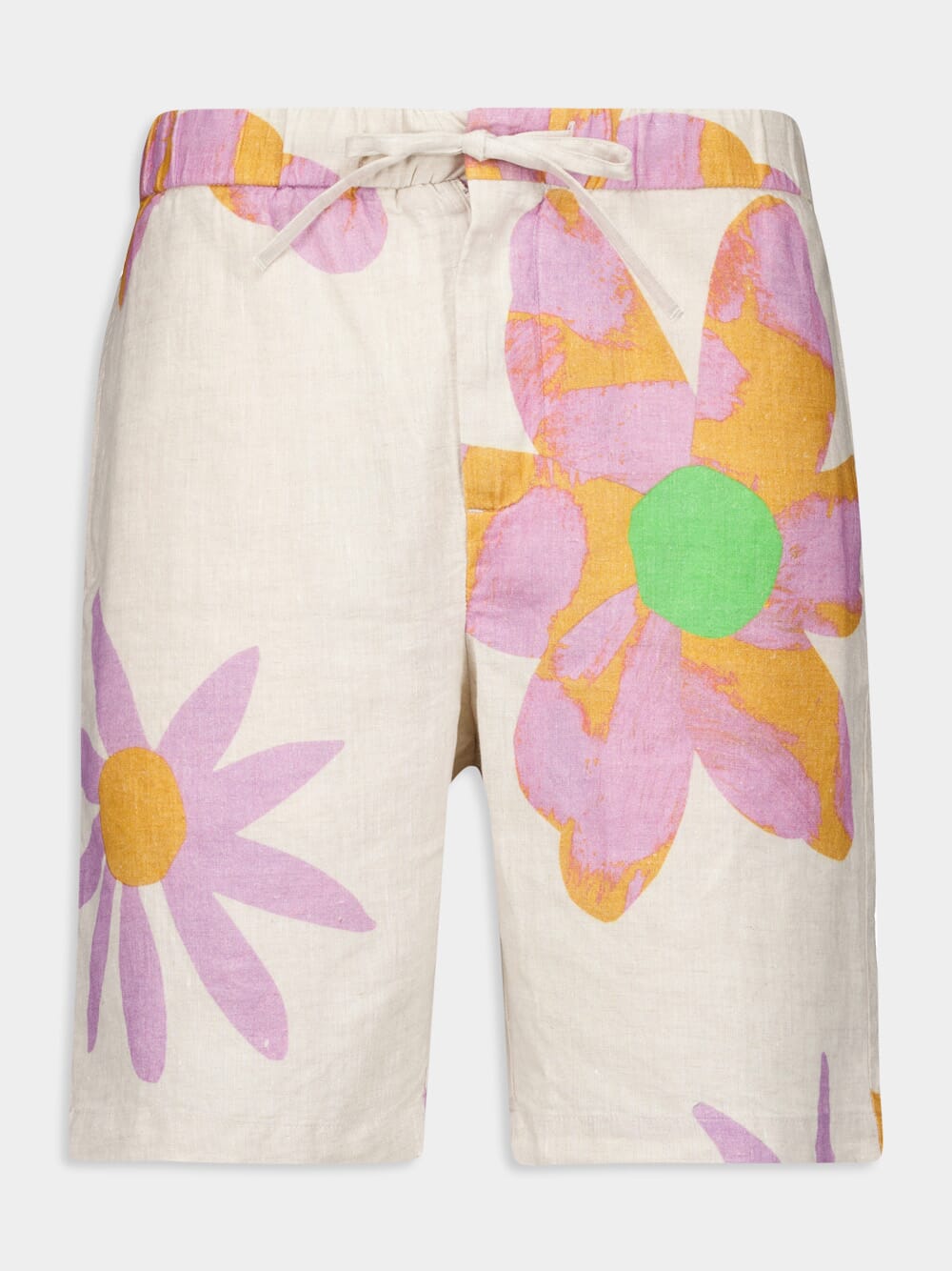 x John Booth Ecru Floral Felipe Linen Shorts