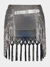 Rabanne Silver Metallic Belted Mini Skirt with Fringe