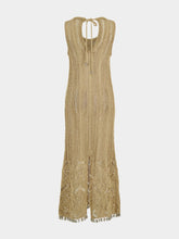 Rabanne Light Gold Crochet Long Dress with Silver Beads
