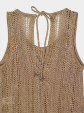 Rabanne Light Gold Crochet Long Dress with Silver Beads