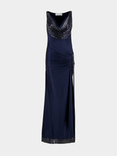 Midnight Blue Long dress in mesh and jersey | HP - Fashion Clinic