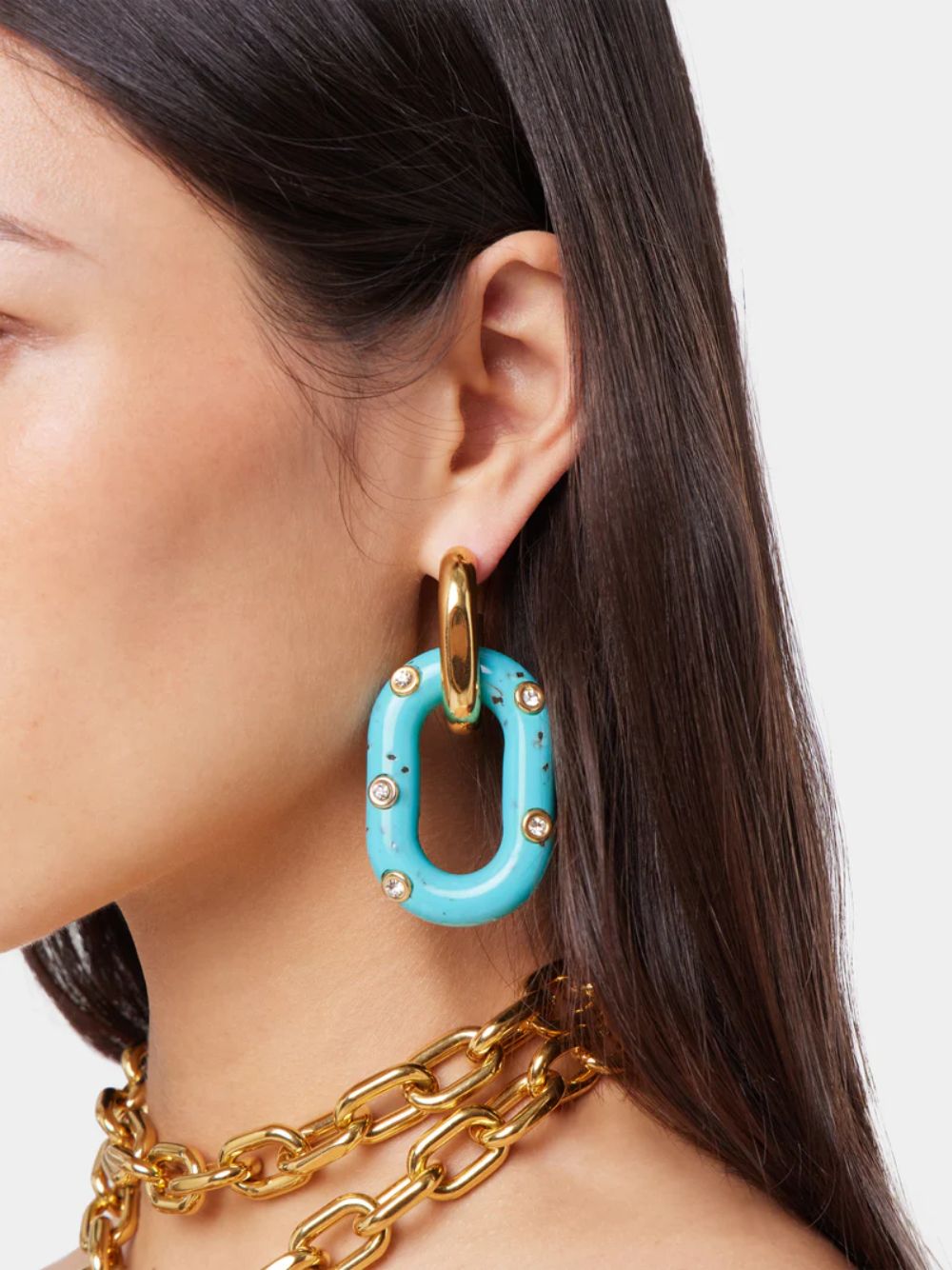 Gold and Turquoise XL Link Earrings