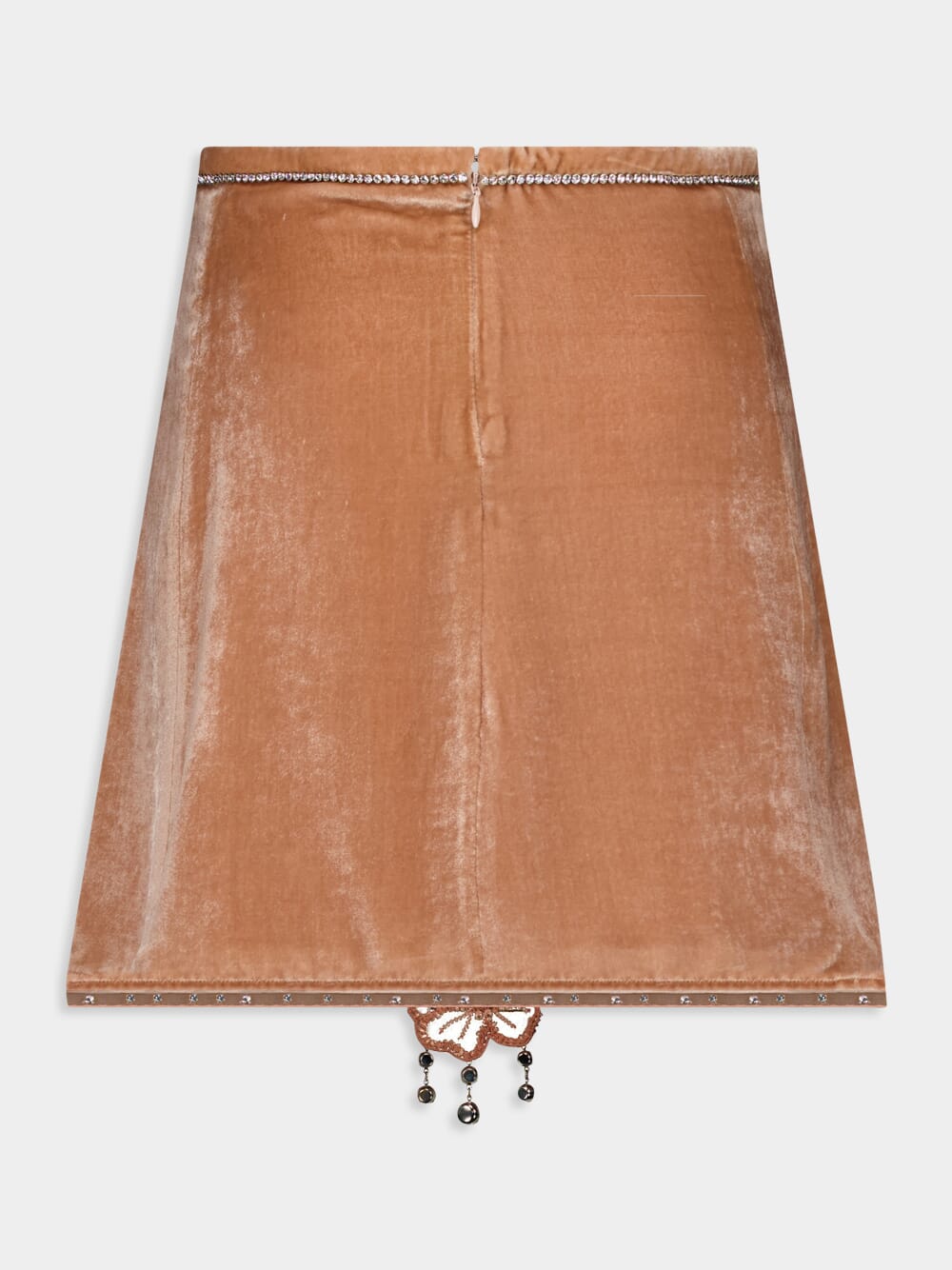 Camel Velvet Midi Skirt with Crystal Embroidery