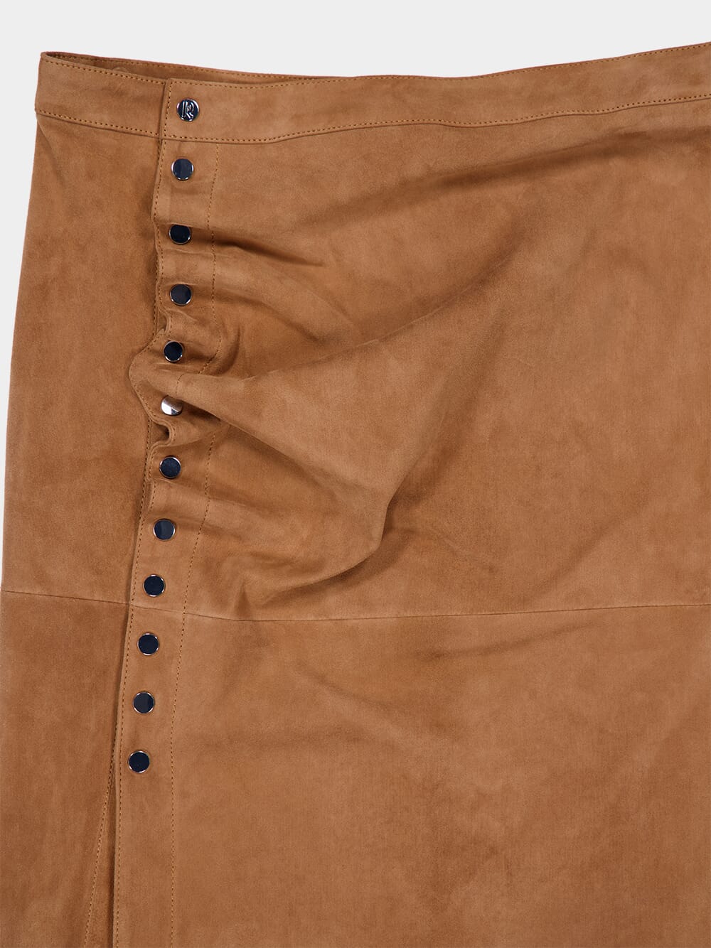 Caramel Draped Suede Midi Skirt