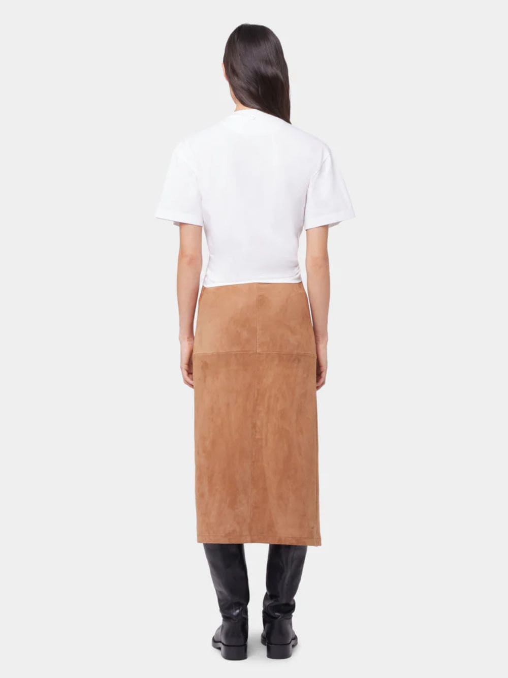 Caramel Draped Suede Midi Skirt