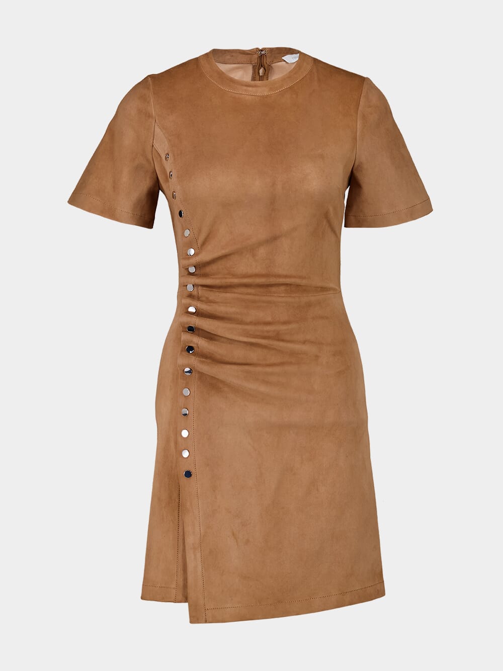 Camel Draped Suede Mini Dress