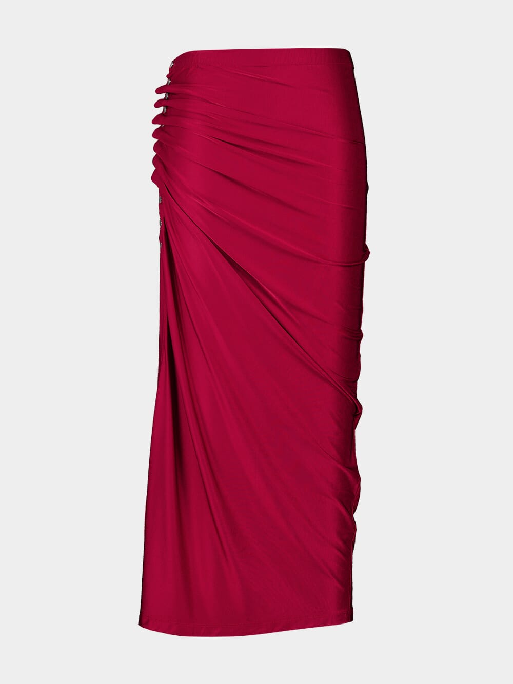 Red Draped Midi Skirt in Jersey