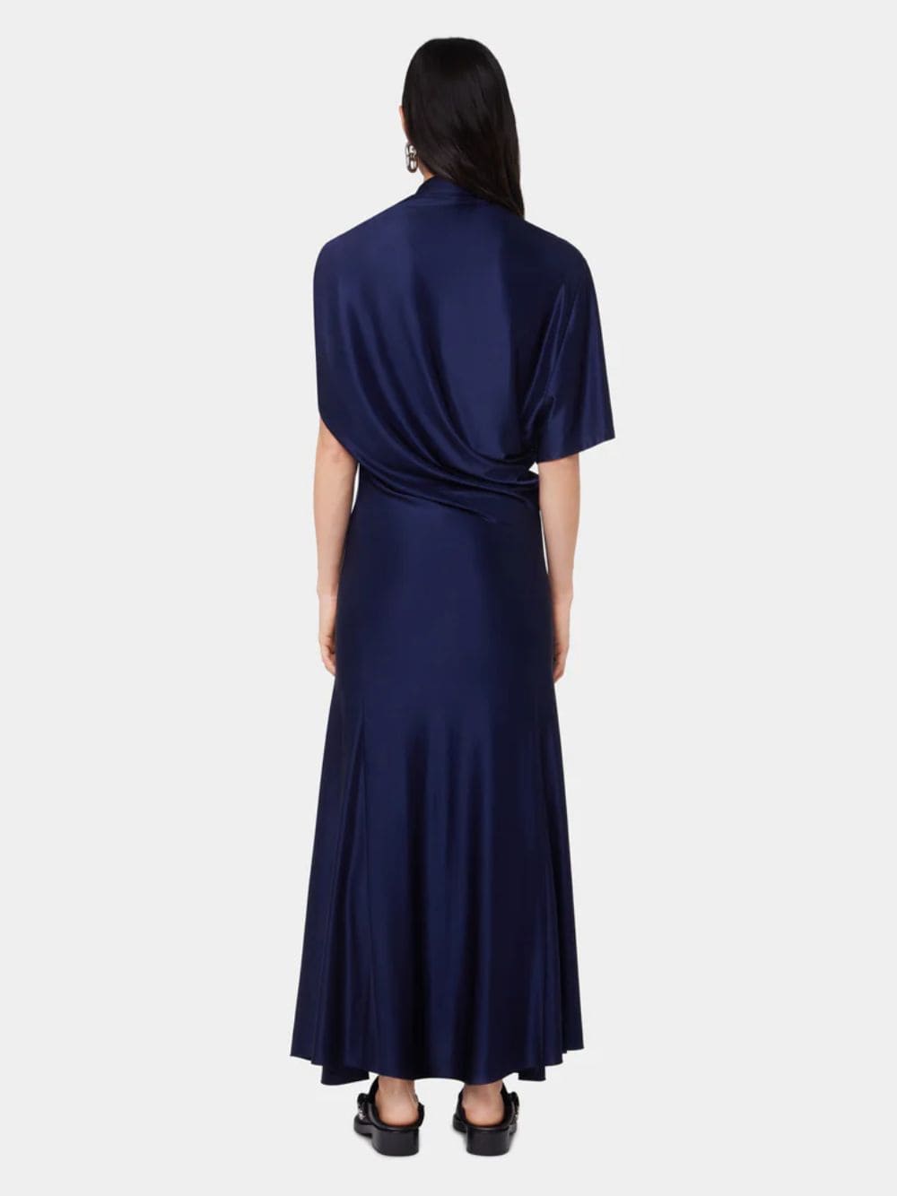 Navy Asymmetrical Jersey Long Dress