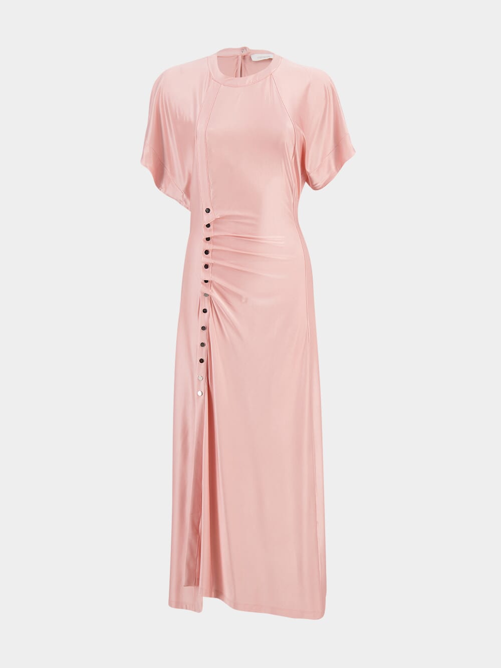 Pink Draped Long Dress with Button Detail