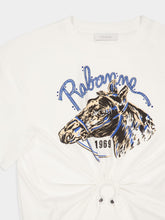Rabanne White T-shirt with Horse Print and Piercing Detail