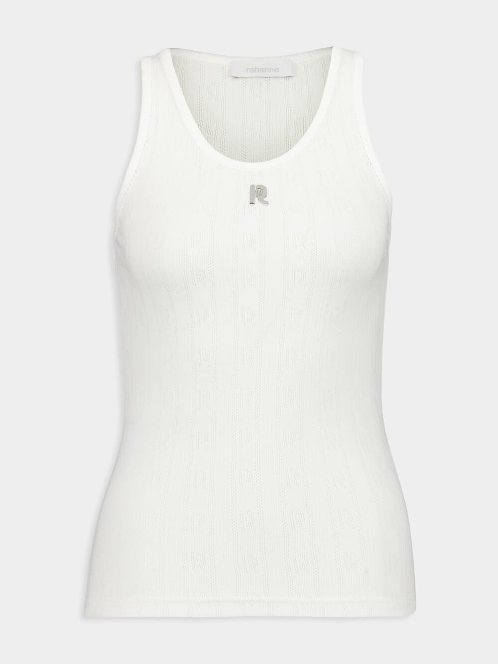 White Round-Neck Tank Top with Logo