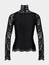 Rabanne Black Long-Sleeve Lace and Jersey Top