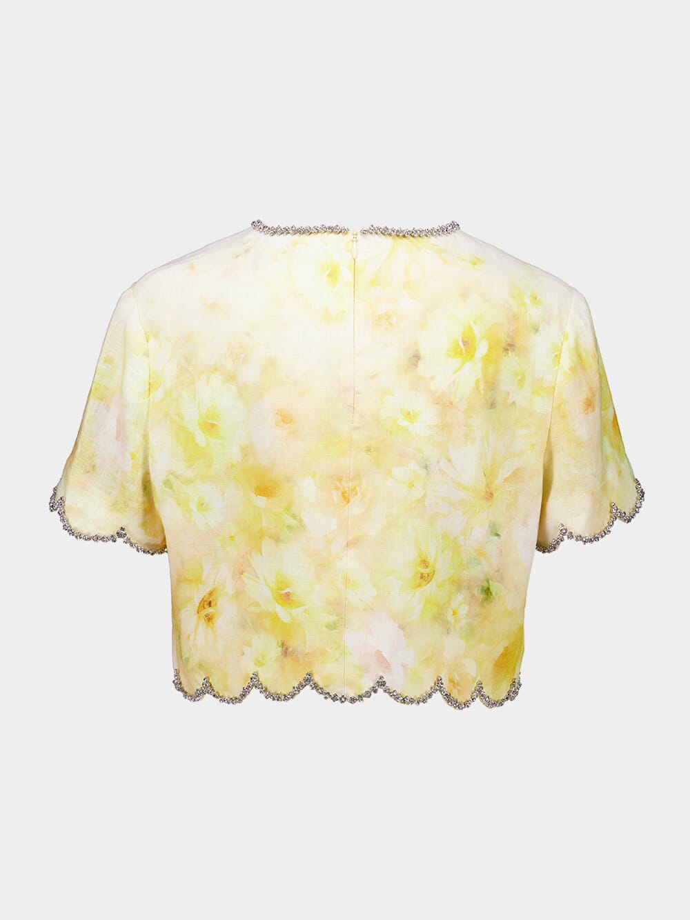 Yellow Floral Crush Scalloped Top