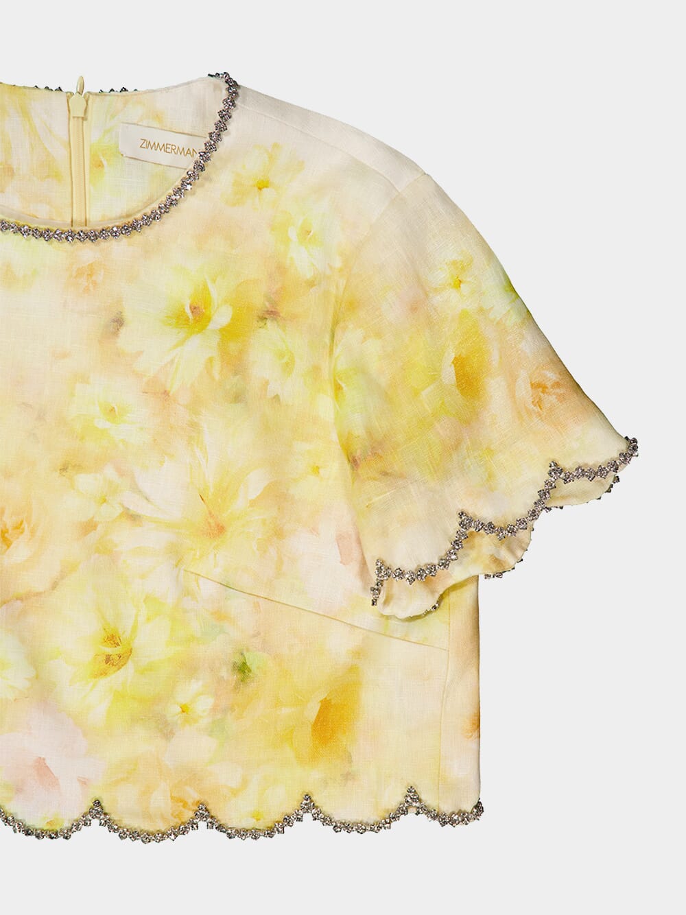 Yellow Floral Crush Scalloped Top