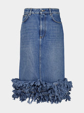 Rabanne Light Blue Denim Midi Skirt with Fringe