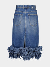 Rabanne Light Blue Denim Midi Skirt with Fringe