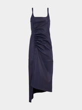 Rabanne Midnight Blue Draped Leather Midi Dress