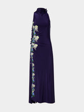 Rabanne Blue Floral Draped Jersey Maxi Dress