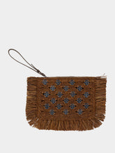 Rabanne Dark Brown and Silver Raffia Clutch