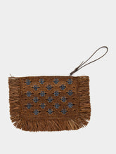 Rabanne Dark Brown and Silver Raffia Clutch