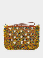 Rabanne Reggae and Light Gold Fringed Raffia Clutch