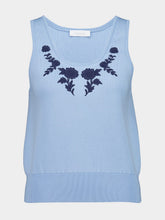 Rabanne Blue Floral Embroidered Knit Tank