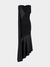 Nina Ricci Black Draped Asymmetric Silk Midi Dress