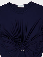 Rabanne Deep Navy Satin Crop Top with Piercing Detail