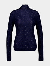 Rabanne Navy Wool Second-Skin Turtleneck with Stud Details