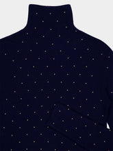 Rabanne Navy Wool Second-Skin Turtleneck with Stud Details