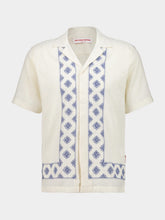 Orlebar Brown White and Blue Maitan Embroidery Cotton Shirt