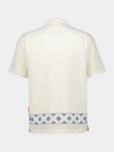 Orlebar Brown White and Blue Maitan Embroidery Cotton Shirt