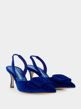 Manolo Blahnik Maysli Blue Velvet Buckle Detail Slingback Pumps