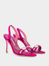Manolo Blahnik Pink Satin Embellished Slingback Sandals