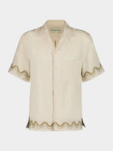 Frescobol Carioca Cream Alves Cabana Wave Embroidered Linen Shirt