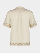 Frescobol Carioca Cream Alves Cabana Wave Embroidered Linen Shirt