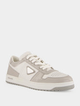 Prada White and Grey Downtown Leather Low-Top Sneakers