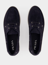 Prada Navy Suede Boat Shoes with Laces