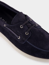 Prada Navy Suede Boat Shoes with Laces