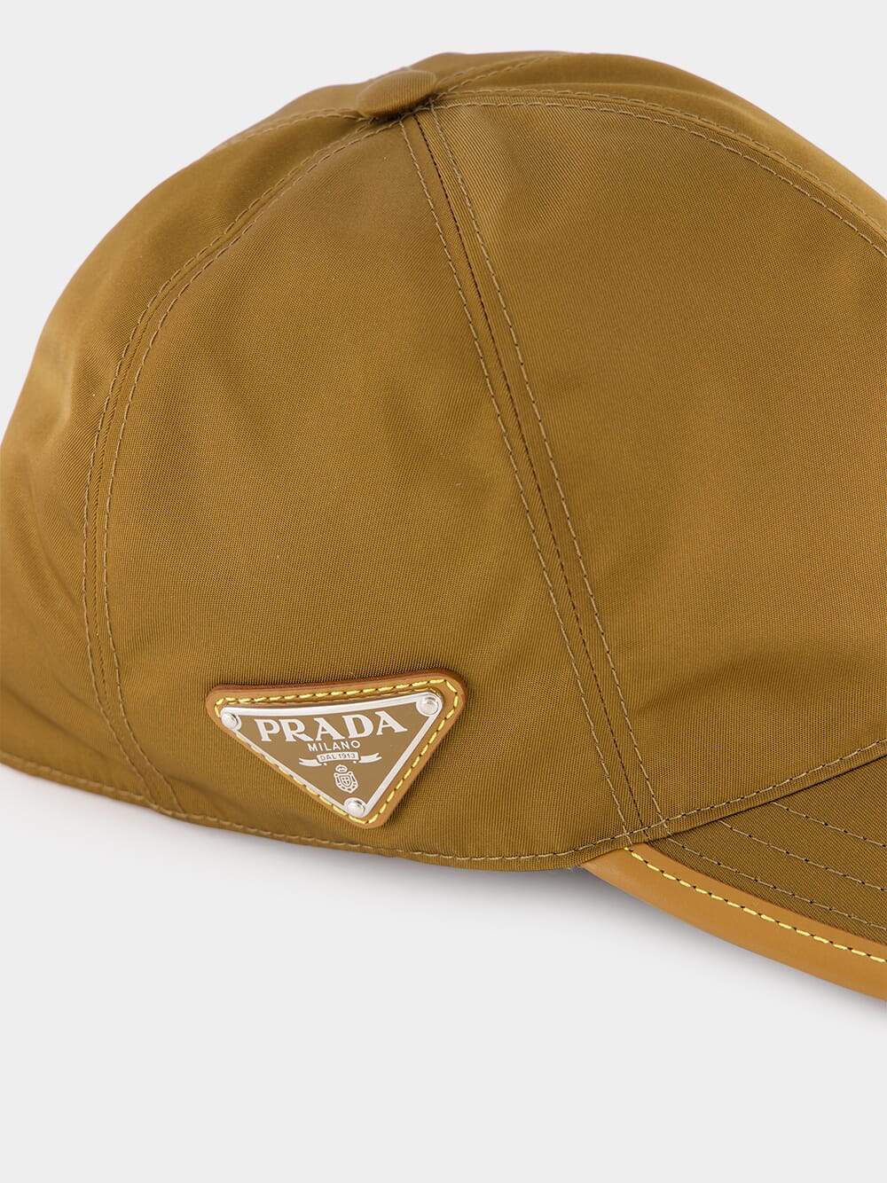 Cork Beige Re-Nylon And Leather Baseball Cap