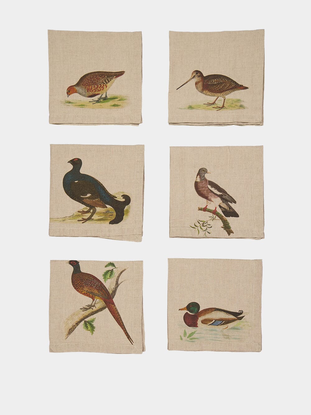 Set of 6 Forest Birds Linen Napkins