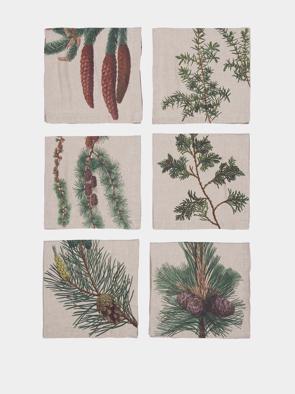 Set of 6 Conifers Trees Linen Napkins