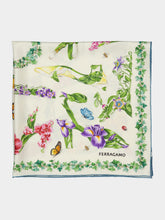 Ferragamo Ivory and Sky Blue Eden Shoes Print Silk Scarf