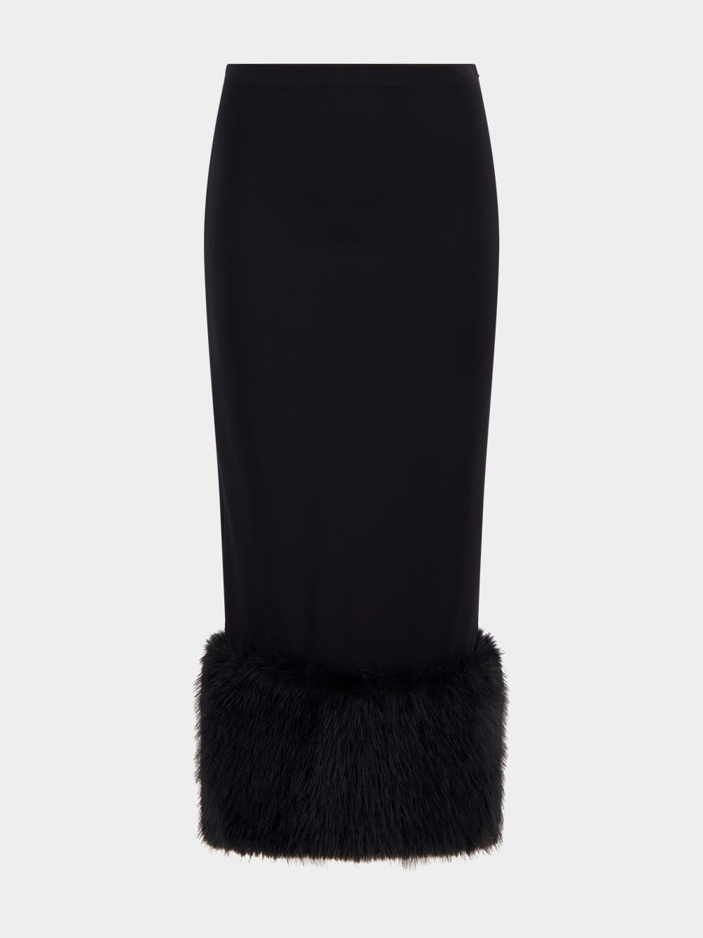 Black Stretch Jersey Skirt with Fur Trim