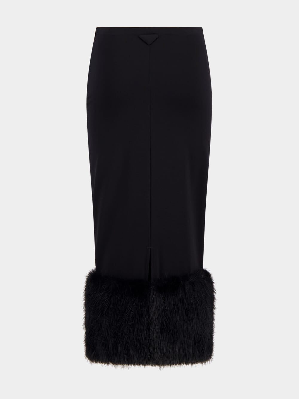 Black Stretch Jersey Skirt with Fur Trim